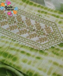 Floral Designer Light Green and White Shalwar Material
