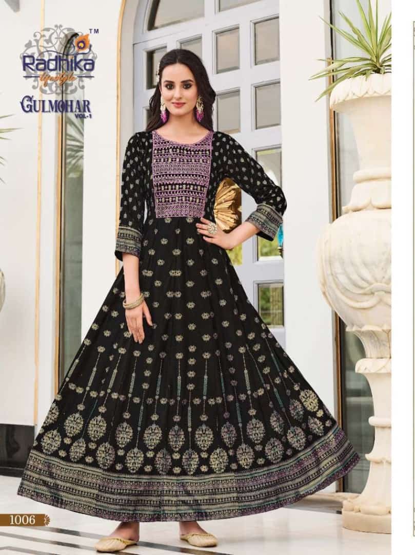 Black and Gold Heavy Rayon Long Frock Black and Gold Heavy Rayon Long Frock