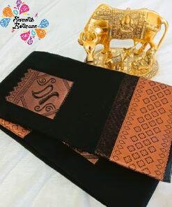 Square Design Black Silk Cotton Saree