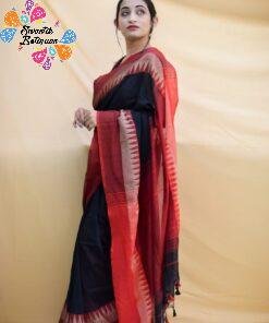 Black and Red Handloom Khadi Cotton Saree