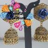 Blue Flower Designer Oxidised Gold Jhumkas