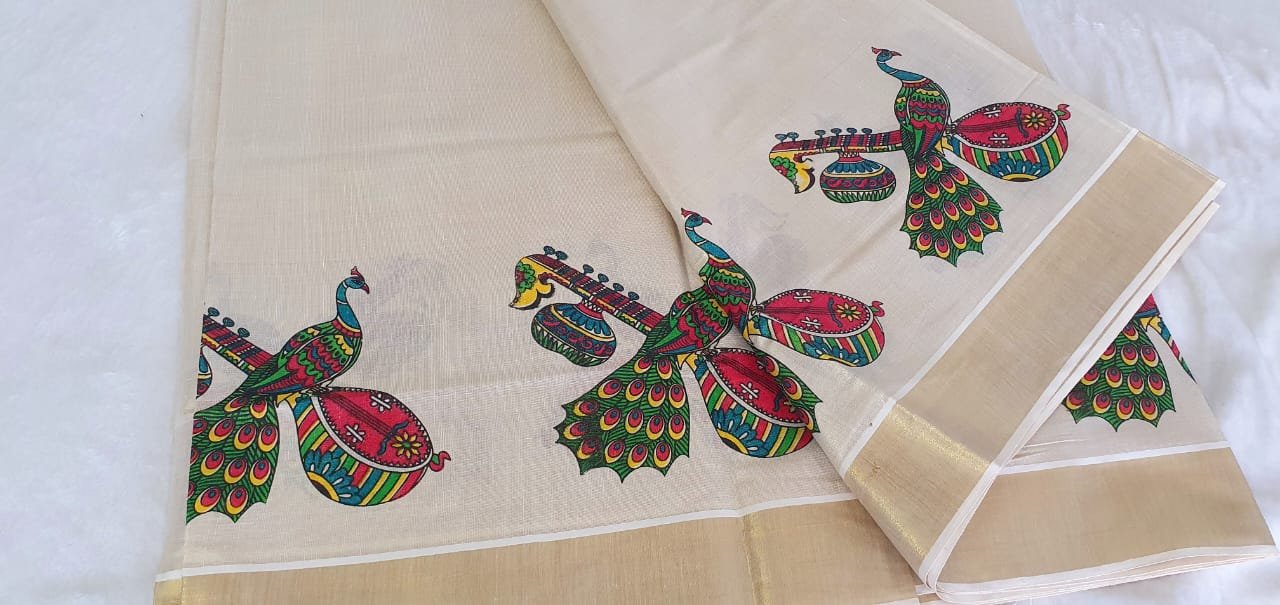 Peacock With Veena Premium Tissue Silk Saree - Image 5