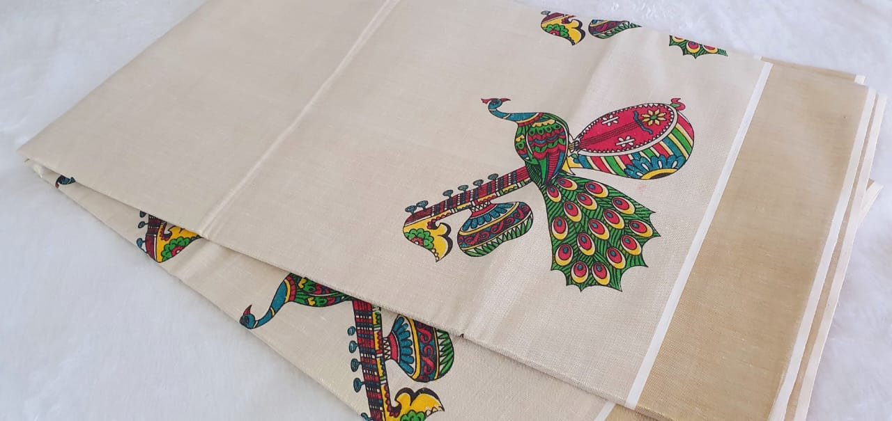 Peacock With Veena Premium Tissue Silk Saree