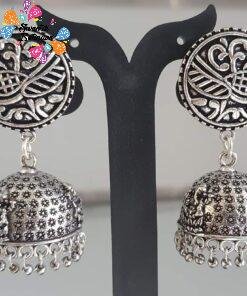 Peacock Designer Oxidised Silver Jhumkas