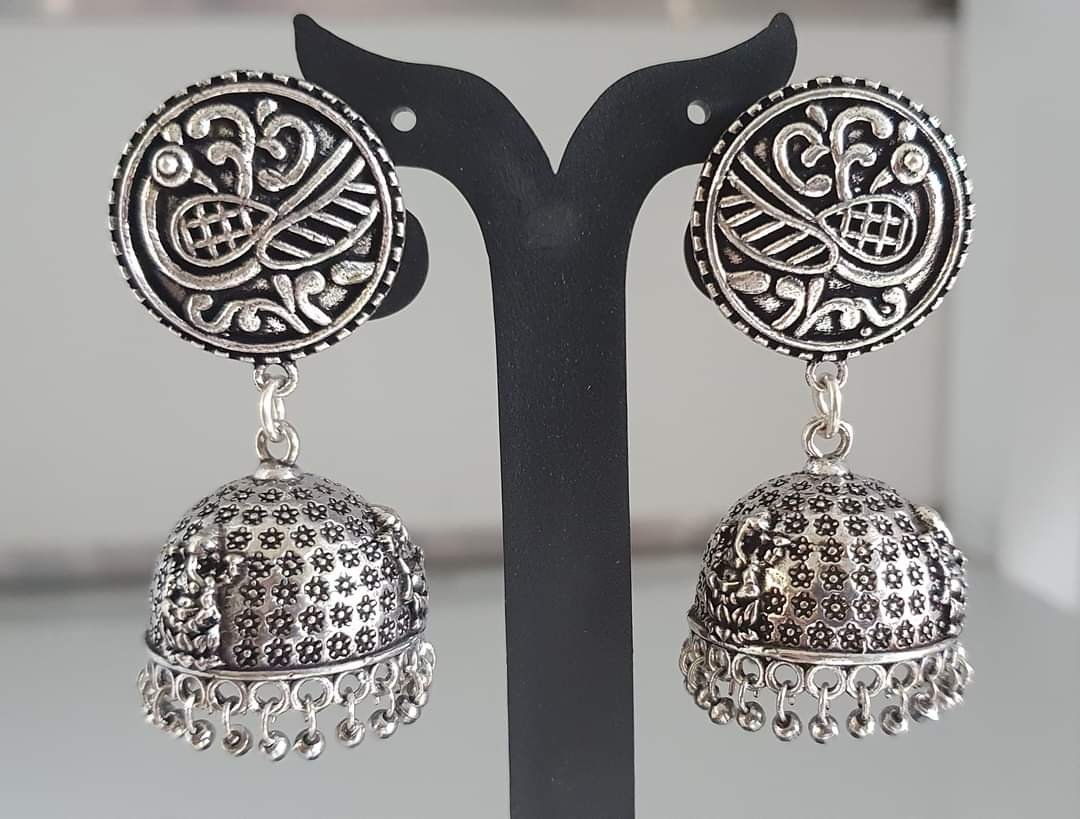 Peacock Designer Oxidised Silver Jhumkas Peacock Designer Oxidised Silver Jhumkas