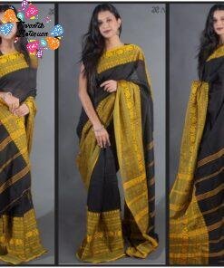 Black and Yellow Hanloom Khadi Cotton Saree Black and Yellow Hanloom Khadi Cotton Saree