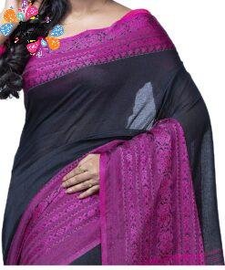 Black and Magenta Handloom Khadi Cotton Saree Black and Magenta Handloom Khadi Cotton Saree