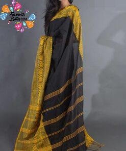 Black and Yellow Hanloom Khadi Cotton Saree Black and Yellow Hanloom Khadi Cotton Saree