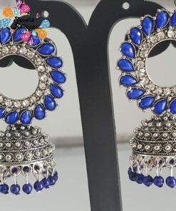 Blue & white Stone Designer Oxidised Silver Jhumkas Blue & white Stone Designer Oxidised Silver Jhumkas