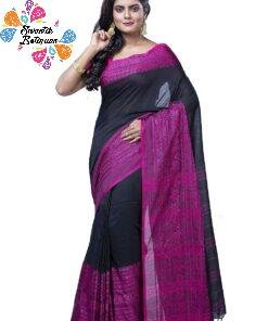 Black and Magenta Handloom Khadi Cotton Saree