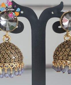 Diamond Stone Oxidised Gold Jhumkas