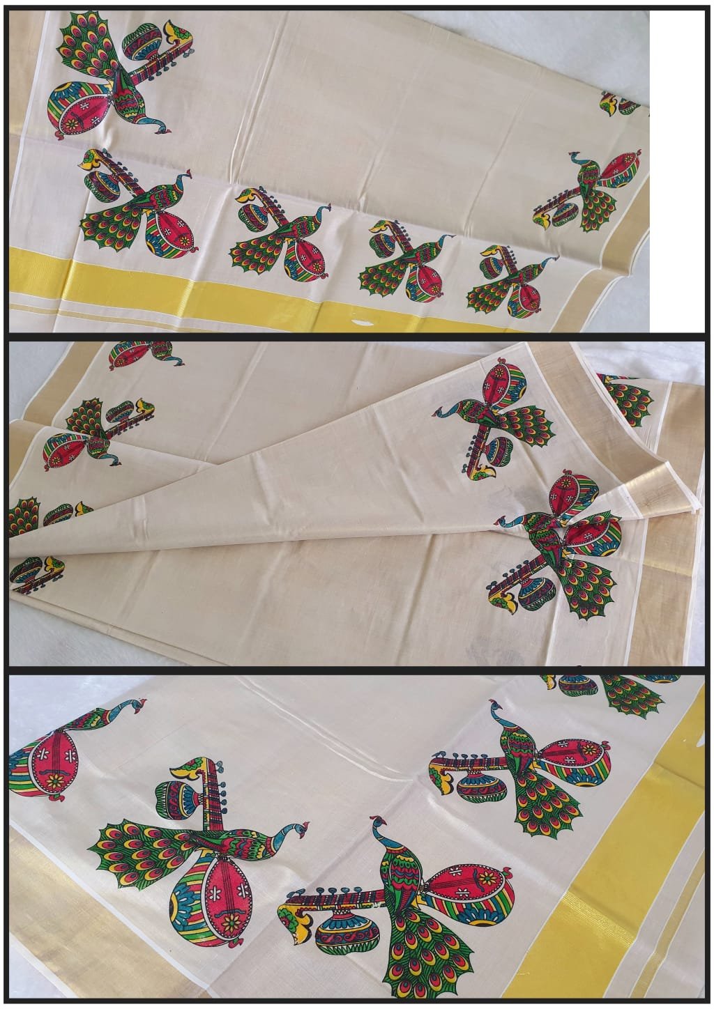 Peacock With Veena Premium Tissue Silk Saree - Image 4