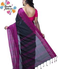 Black and Magenta Handloom Khadi Cotton Saree Black and Magenta Handloom Khadi Cotton Saree
