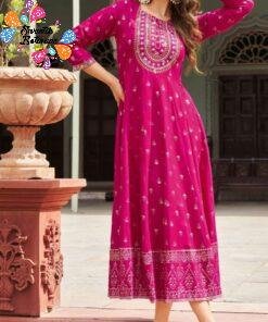 Pink Heavy Rayon Frock Style Designer Kurthi