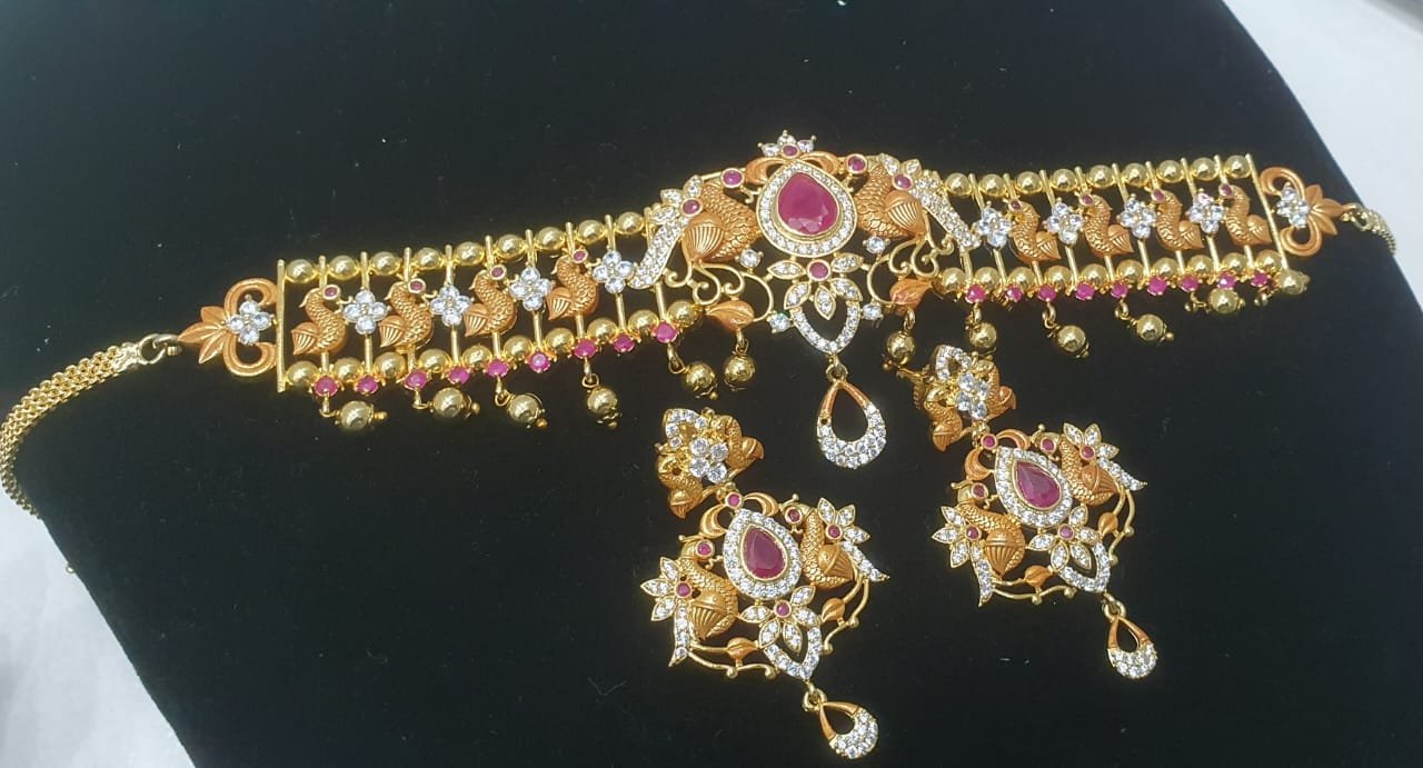 Peacock Designer Pink and Gold Micro Plated Chocker Peacock Designer Pink and Gold Micro Plated Chocker