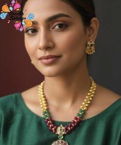 Multi Colour  Designer Micro Plated Chain With Pendant Set