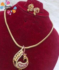 Multi Colour Peacock Designer Micro Plated Chain With Pendant Set