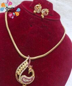 Multi Colour Peacock Designer Micro Plated Chain With Pendant Set