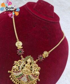 Multi Colour Lakshmi Designer Micro Plated Chain With Pendant Set Multi Colour Lakshmi Designer Micro Plated Chain With Pendant Set