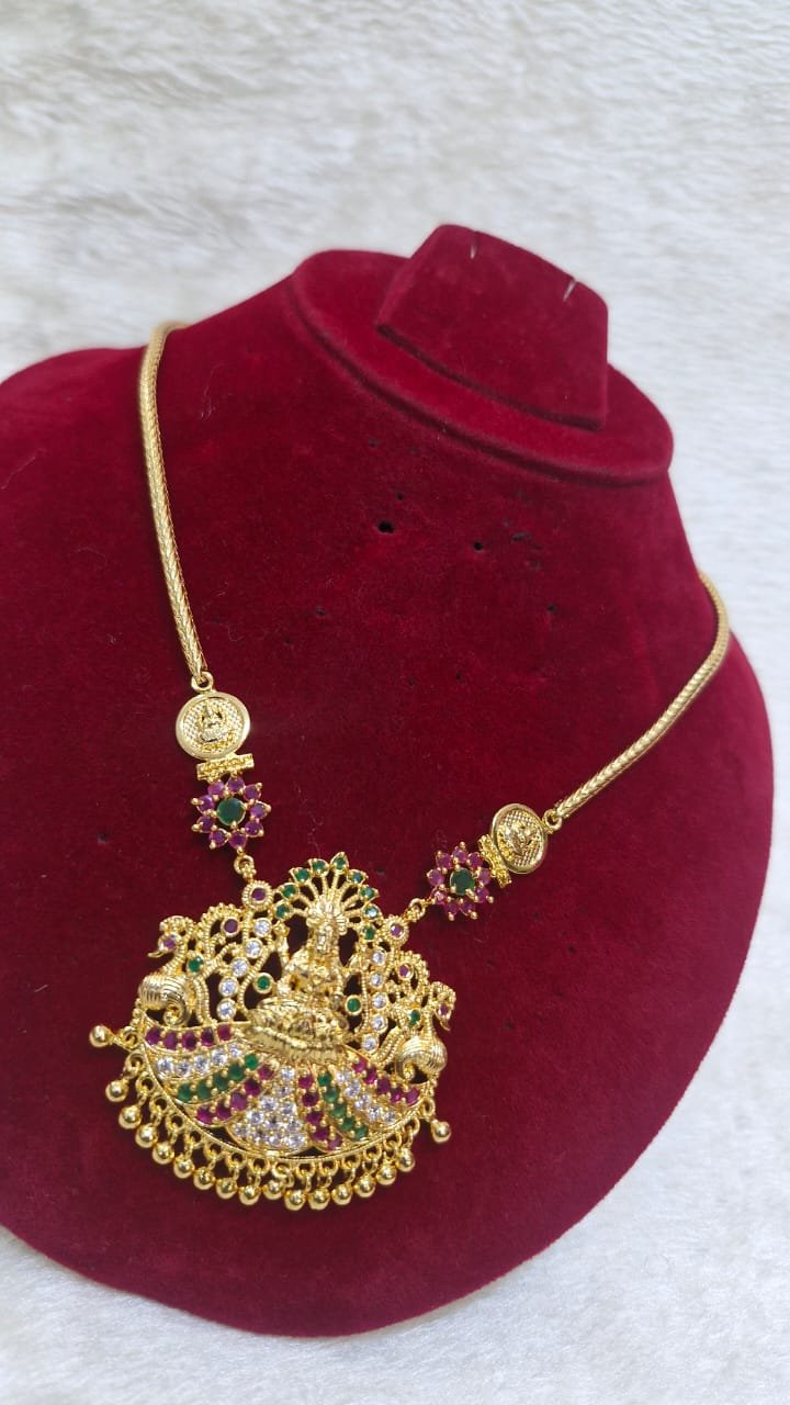 Multi Colour Lakshmi Designer Micro Plated Chain With Pendant Set Multi Colour Lakshmi Designer Micro Plated Chain With Pendant Set - Image 3