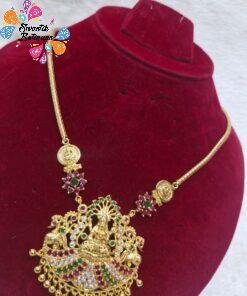 Multi Colour Lakshmi Designer Micro Plated Chain With Pendant Set Multi Colour Lakshmi Designer Micro Plated Chain With Pendant Set
