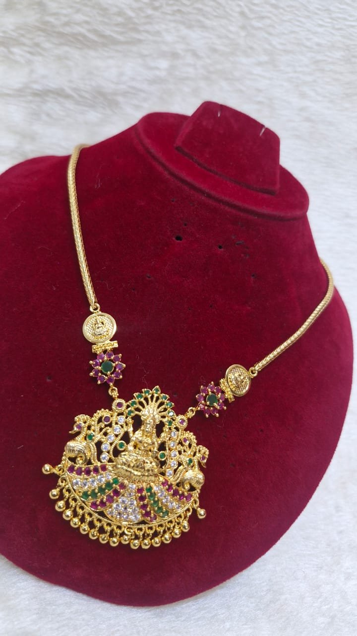 Multi Colour Lakshmi Designer Micro Plated Chain With Pendant Set Multi Colour Lakshmi Designer Micro Plated Chain With Pendant Set - Image 4