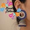 Blue & white Stone Designer Oxidised Silver Jhumkas