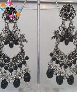 Peacock Designer Black Perl Oxidised Silver Earring