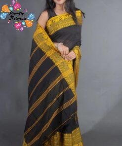 Black and Yellow Hanloom Khadi Cotton Saree Black and Yellow Hanloom Khadi Cotton Saree