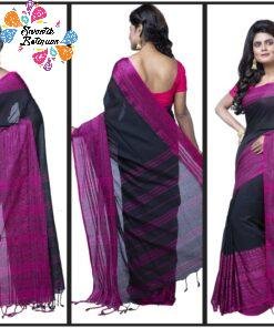 Black and Magenta Handloom Khadi Cotton Saree Black and Magenta Handloom Khadi Cotton Saree