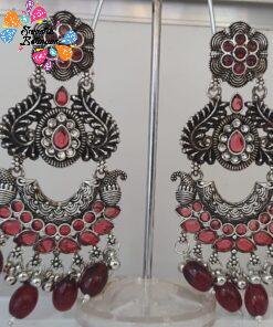 Floral Designer Brown Perl Oxidised Silver Earring