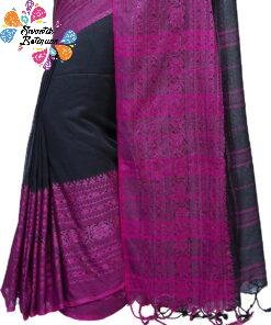 Black and Magenta Handloom Khadi Cotton Saree Black and Magenta Handloom Khadi Cotton Saree