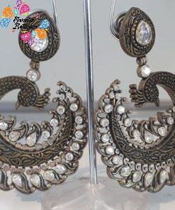 Peacock Designer White Stone Oxidised Gold Earring Peacock Designer White Stone Oxidised Gold Earring