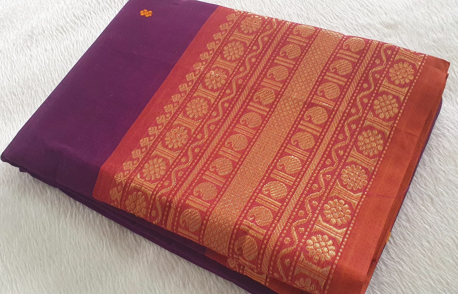 Magenta and Orange Chettinad Cotton Saree Magenta and Orange Chettinad Cotton Saree - Image 2