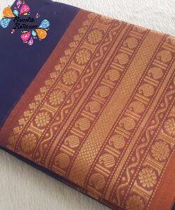 Navy blue and Orange Chettinad Cotton Saree Navy blue and Orange Chettinad Cotton Saree