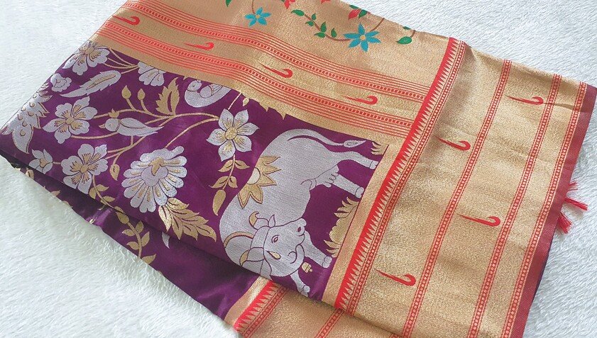Purple and Silver Vanasingaram Fancy Silk Saree - Image 8