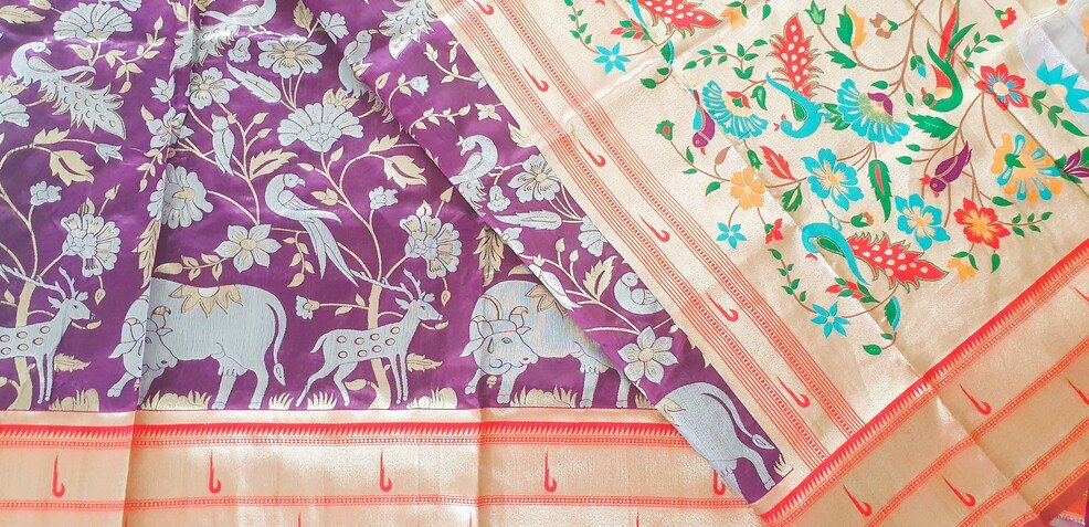 Purple and Silver Vanasingaram Fancy Silk Saree - Image 4