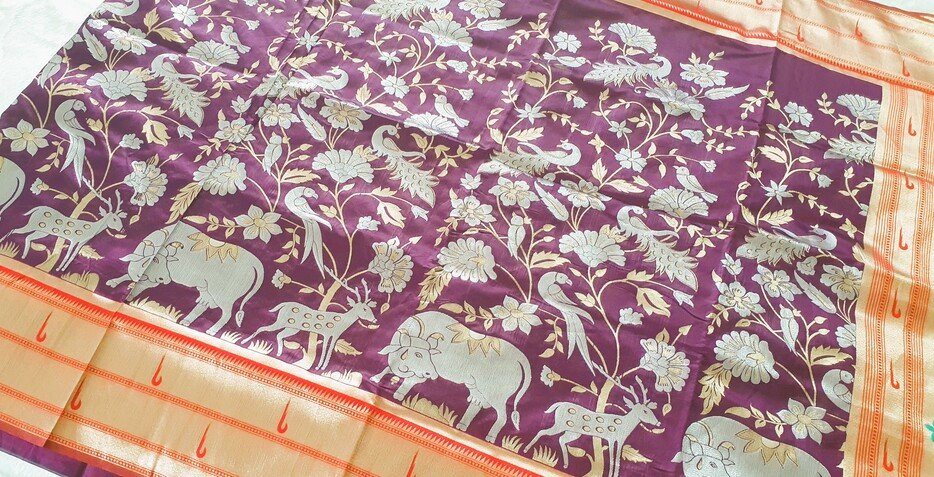 Purple and Silver Vanasingaram Fancy Silk Saree - Image 6