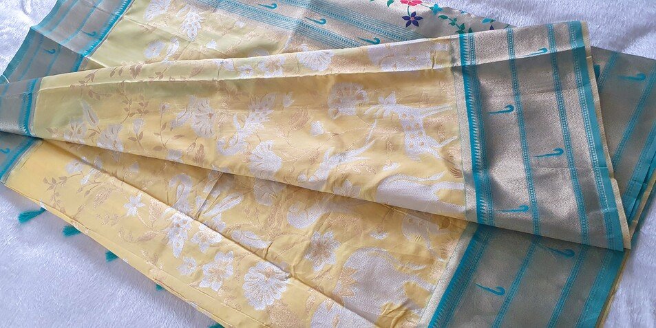 Yellow and Silver Vanasingaram Fancy Silk Saree - Image 4