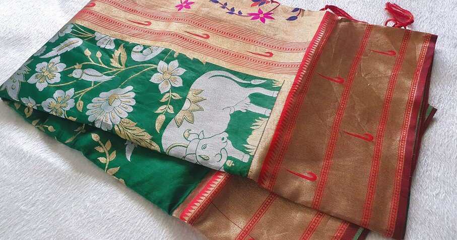 Green and Silver Vanasingaram Fancy Silk Saree - Image 7