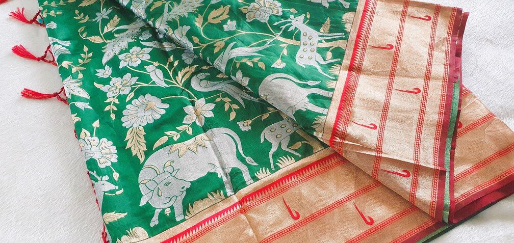 Green and Silver Vanasingaram Fancy Silk Saree - Image 4
