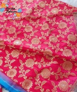 Light Pink and Sky Blue Banarasi Silk Saree Light Pink and Sky Blue Banarasi Silk Saree