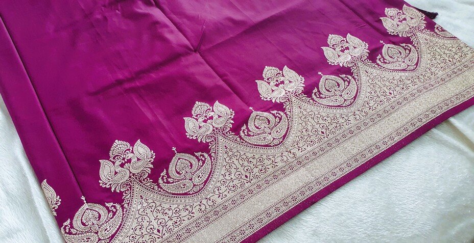 Dark Purple and Gold Dola Semi Silk Saree - Image 8