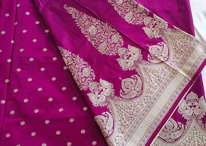 Dark Purple and Gold Dola Semi Silk Saree - Image 6
