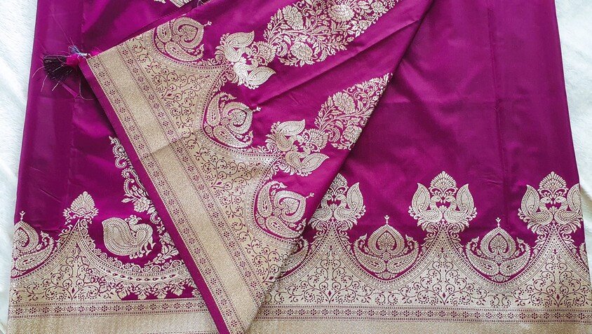 Dark Purple and Gold Dola Semi Silk Saree - Image 4