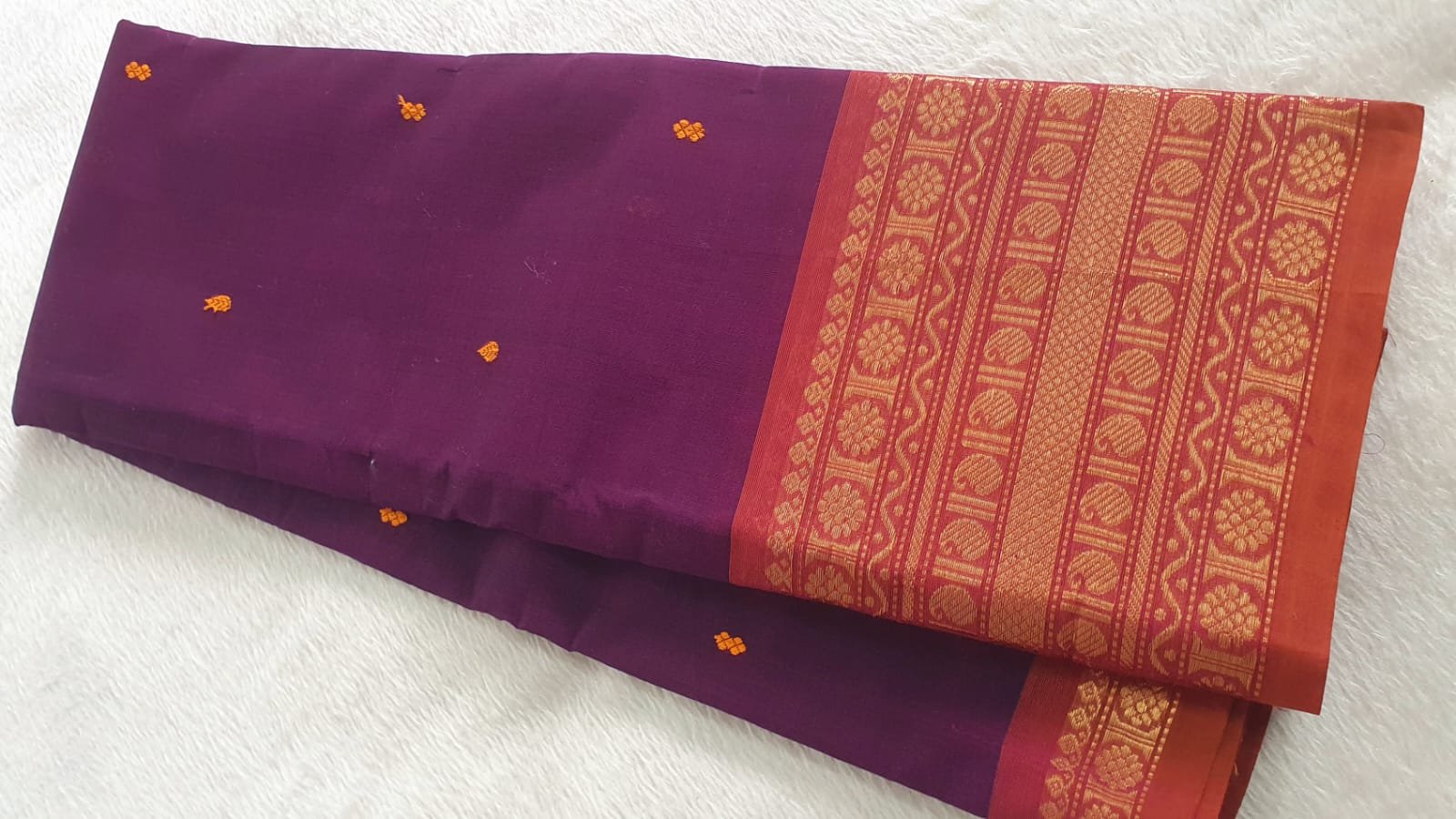 Magenta and Orange Chettinad Cotton Saree Magenta and Orange Chettinad Cotton Saree - Image 4