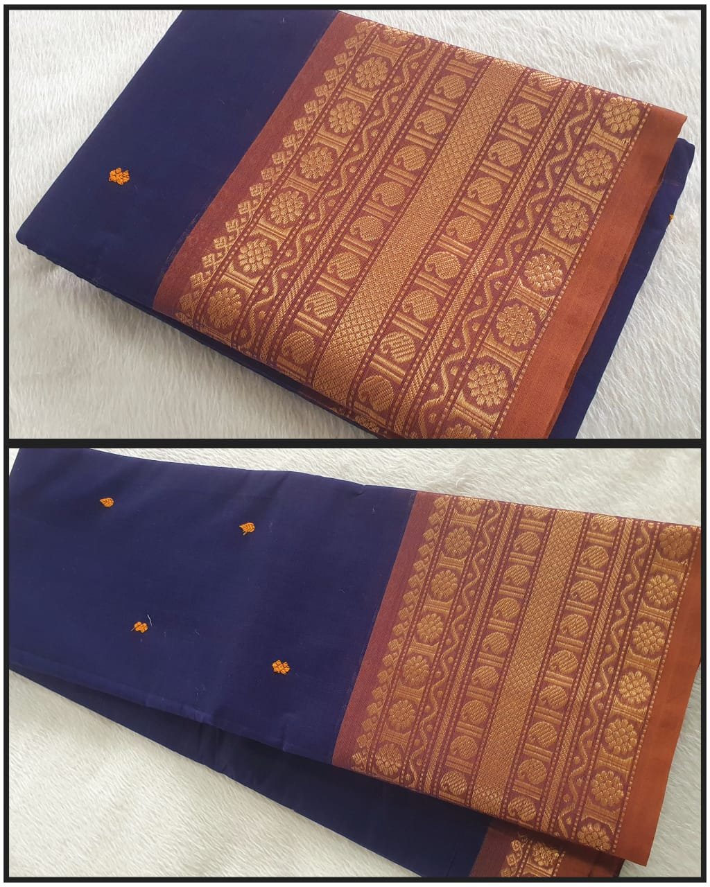 Navy blue and Orange Chettinad Cotton Saree Navy blue and Orange Chettinad Cotton Saree