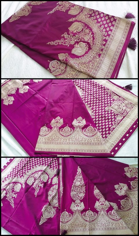 Dark Purple and Gold Dola Semi Silk Saree - Image 2