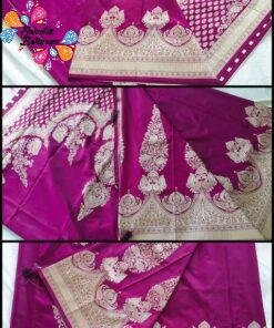 Dark Purple and Gold Dola Semi Silk Saree