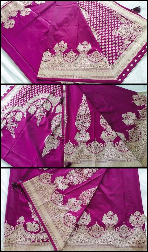 Dark Purple and Gold Dola Semi Silk Saree